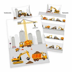 Bierbaum Babybettwäsche Baustelle Baufahrzeuge Renforce 40x60 100x135 cm neu