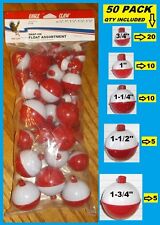 3/4" .75 inch 19mm Fishing Bobbers 10-250 PACK Snap-On Round RED & WHITE 