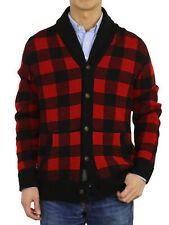 Men's Polo Ralph Lauren Red Black Check Plaid Wool Cardigan 
