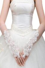 14" White Wedding Party Fingerless Pearl Gloves Gl212W 