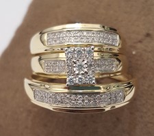 His Her Mens Woman Diamonds Wedding Ring Bands Trio Bridal Set 10k His Her Mens Woman Diamonds Wedding Ring Bands Trio Bridal Set 10k Yellow Gold