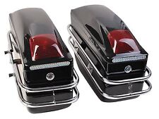 Ai CAR FUN 2 Pcs Motorcycle Cruiser Hard Trunk Saddlebags Luggage w/Lights Mounted Chrome Rail Bracket Black